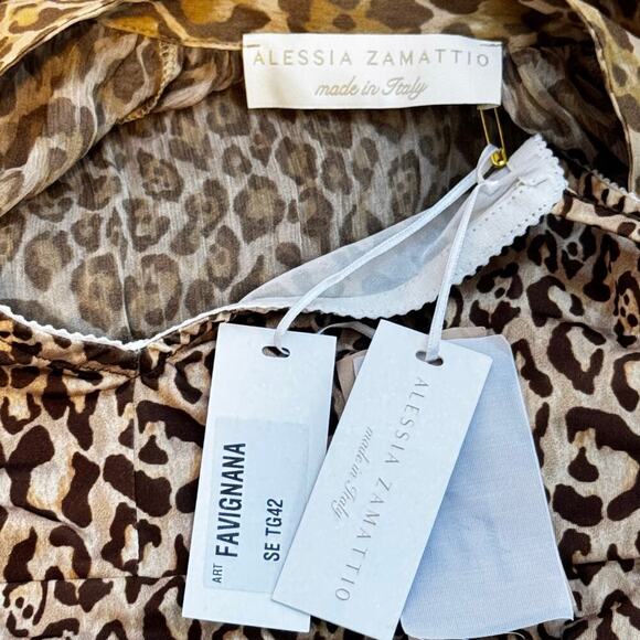 New ALESSIA ZAMATTIO Favignana Silk Cheetah Tiered Maxi Dress Sz 42 / US 6 - Picture 9 of 16